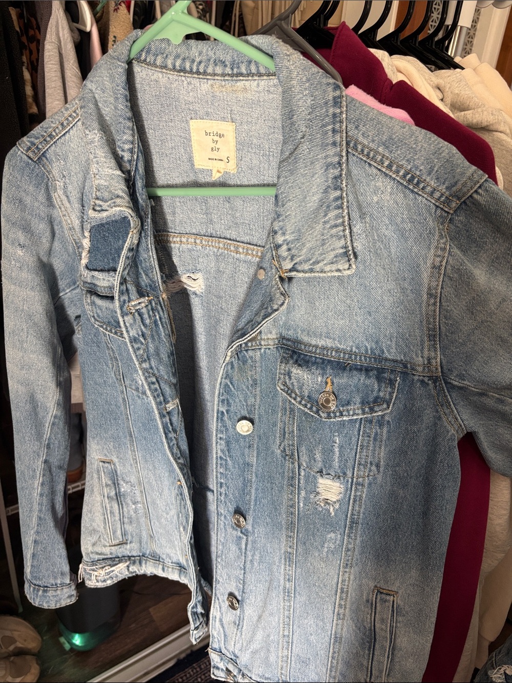 Bridge by gly Light Blue Distressed Denim Jacket - Women's